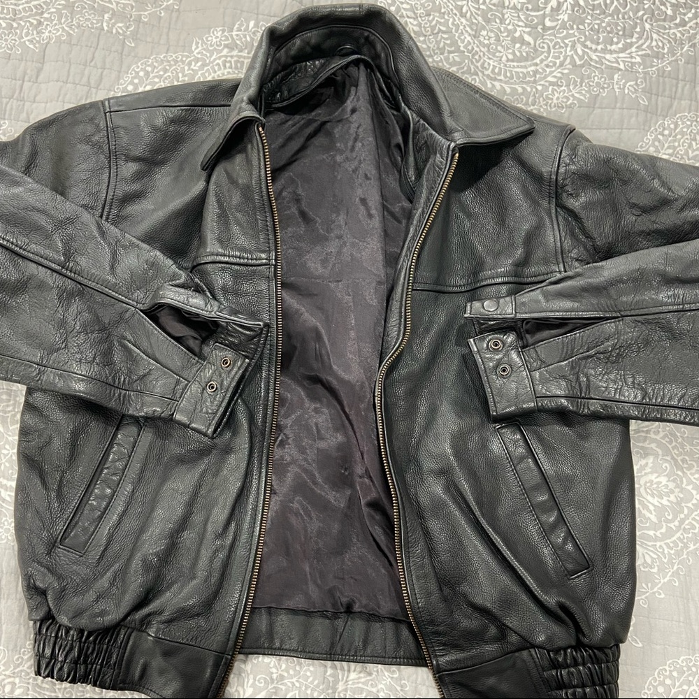 Black men’s genuine leather jacket.